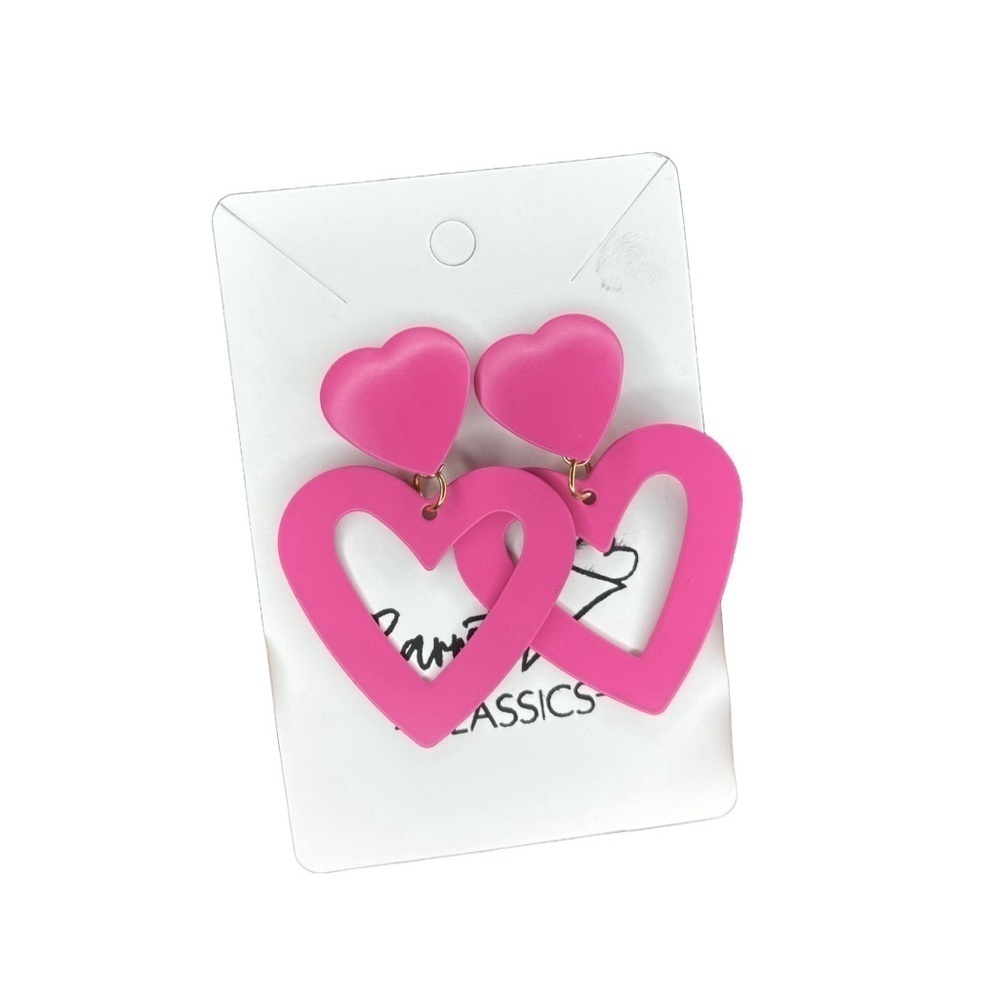 Pink heart lager earrings